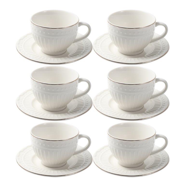 Ceramic Coffee Cup and Saucer Set of 6 Pcs Abstract Print 80 ml