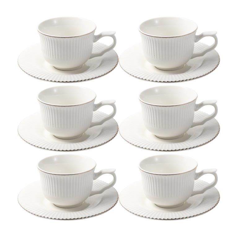 Ceramic Tea Cup and Saucer Set of 6 Pcs Abstract Print 200 ml