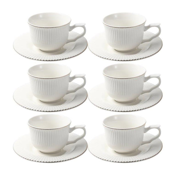 Ceramic Tea Cup and Saucer Set of 6 Pcs Abstract Print 200 ml