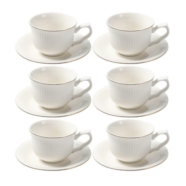 Ceramic Coffee Cup and Saucer Set of 6 Pcs Abstract Print 80 ml