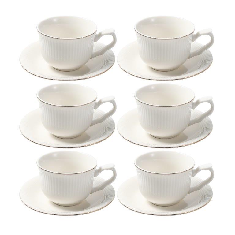 Ceramic Coffee Cup and Saucer Set of 6 Pcs Abstract Print 80 ml