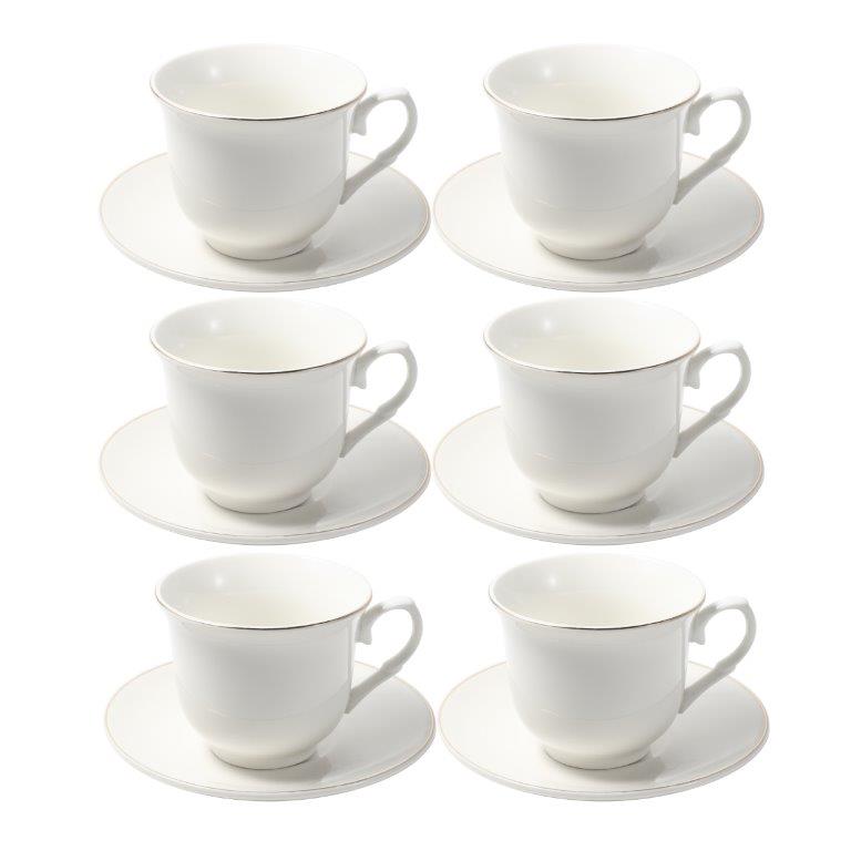 Ceramic Tea Cup and Saucer Set of 6 Pcs Abstract Print 200 ml
