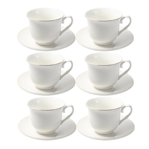 Ceramic Tea Cup and Saucer Set of 6 Pcs Abstract Print 200 ml