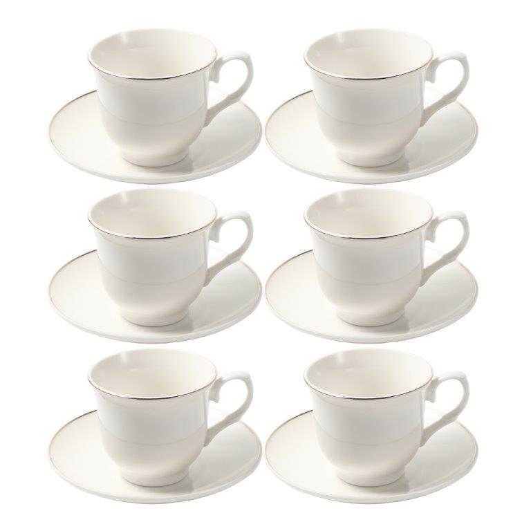 Ceramic Coffee Cup and Saucer Set of 6 Pcs Abstract Print 80 ml