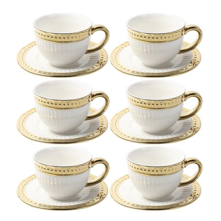 Ceramic Tea Cup and Saucer Set of 6 Pcs Abstract Print 200 ml