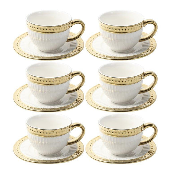 Ceramic Tea Cup and Saucer Set of 6 Pcs Abstract Print 200 ml