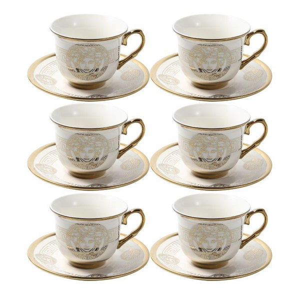Ceramic Tea Cup and Saucer Set of 6 Pcs Abstract Print 200 ml