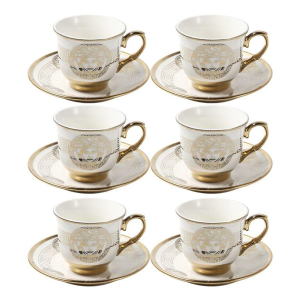 Ceramic Coffee Cup and Saucer Set of 6 Pcs Abstract Print 80 ml