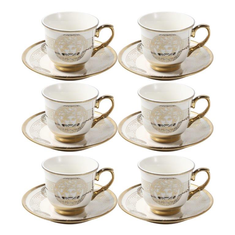 Ceramic Coffee Cup and Saucer Set of 6 Pcs Abstract Print 80 ml