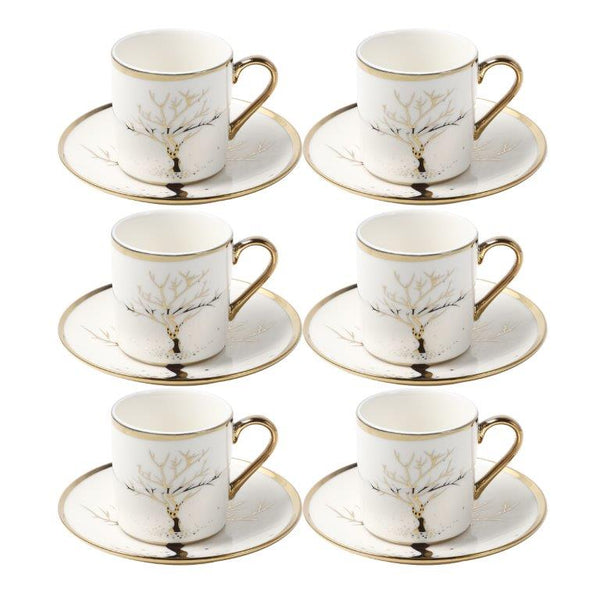 Ceramic Coffee Cup and Saucer Set of 6 Pcs Abstract Print 80 ml