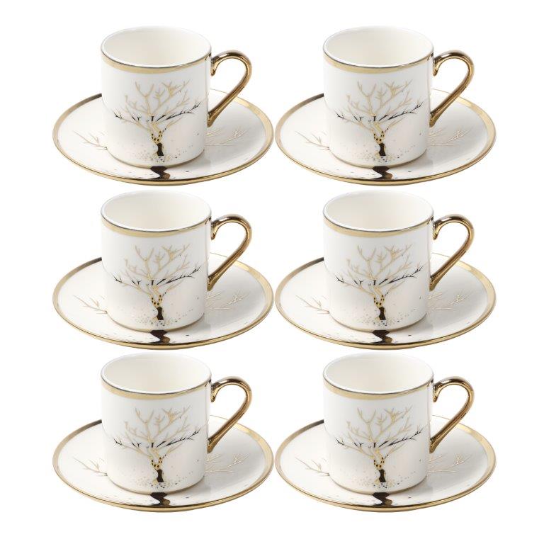 Ceramic Coffee Cup and Saucer Set of 6 Pcs Abstract Print 80 ml