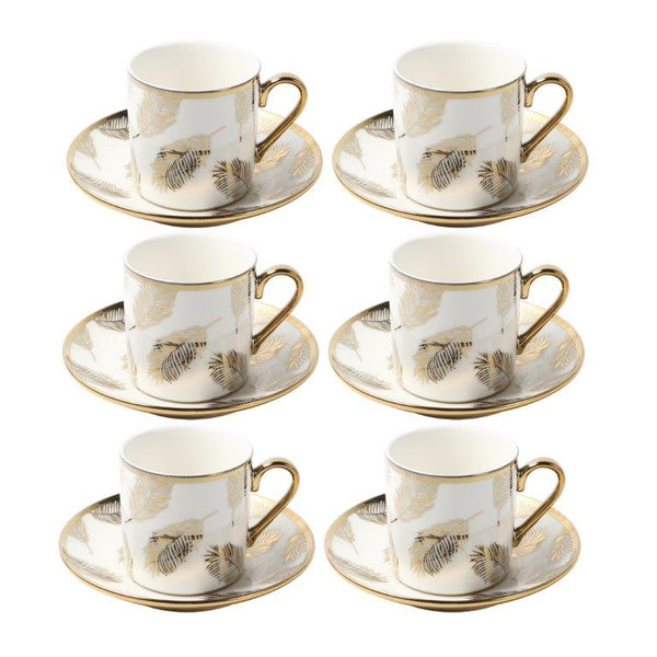 Ceramic Coffee Cup and Saucer Set of 6 Pcs Abstract Print 80 ml