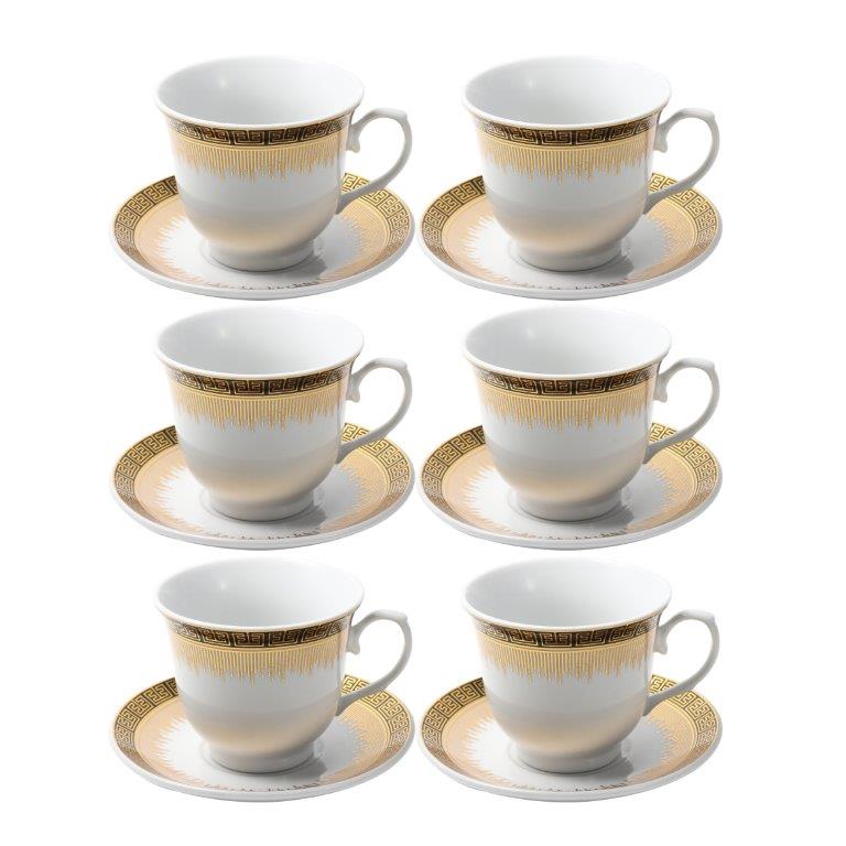 Ceramic Tea Cup and Saucer Set of 6 Pcs Abstract Print 220 ml