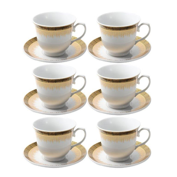 Ceramic Tea Cup and Saucer Set of 6 Pcs Abstract Print 220 ml