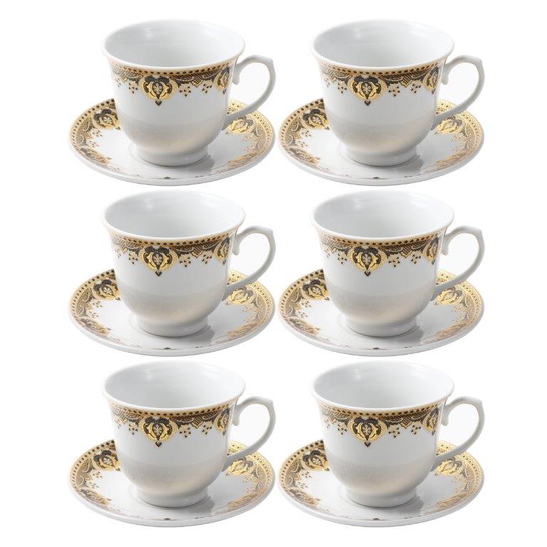 Ceramic Tea Cup and Saucer Set of 6 Pcs Abstract Print 220 ml