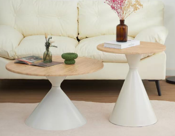 Round Timber Top Nesting Coffee Table Set Modern