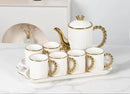 Ceramic Tea Cup & Kettle & Tray Set of 8 Pcs