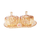 Crystal Glass Sugar Bowl Candy Jar w Tray Set/2 Pcs  cm