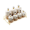 Ceramic Canister Set/7 Pcs with Metal Tray 10*18/7.5*12.5 cm