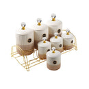Ceramic Canister Set/7 Pcs with Metal Tray 10*18/7.5*12.5 cm