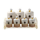 Ceramic Canister Set/7 Pcs with Metal Tray 10*18/7.5*12.5 cm