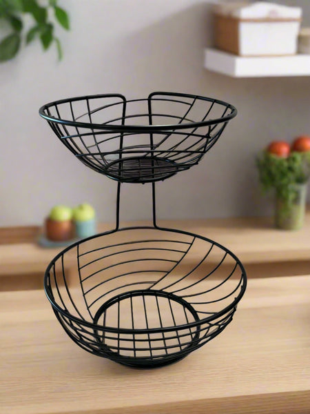 Contemporary Style Iron Fruit Vegetable Basket 2 Tier 27*27*35 cm