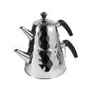 Stainless Steel Stovetop Double Tea Pot Kettle Set 1L+2.5L