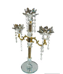 Home Decor Crystal Glass Gold Candlestick Holder 3 arms 42 cm