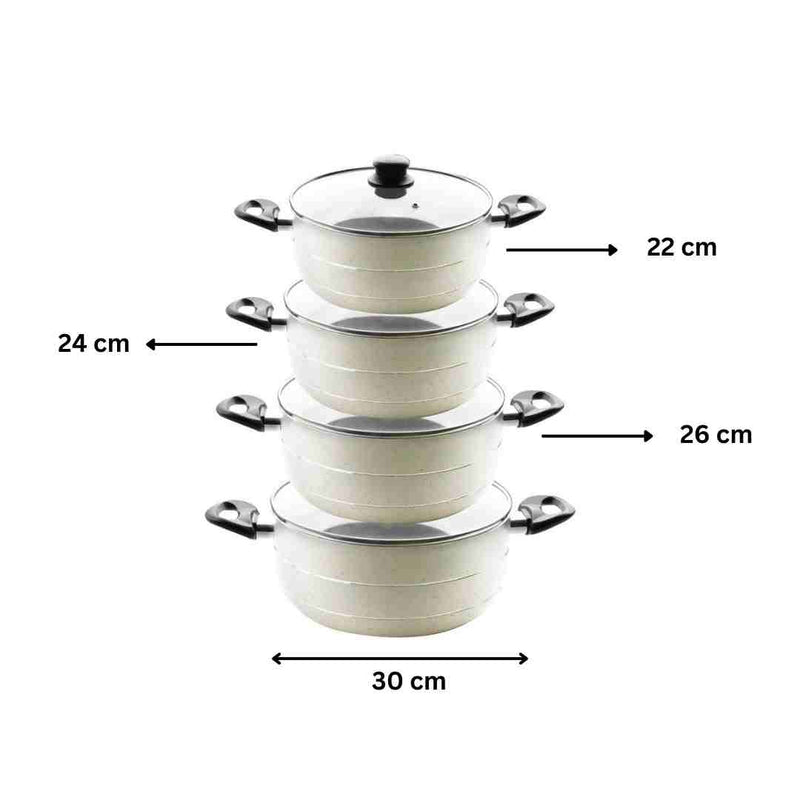 Casserole Beige Marble Coating Non Stick 4 Pcs Set 22cm 24cm 26cm 30cm 3.5mm (Must select an Option for Sizes or Set)