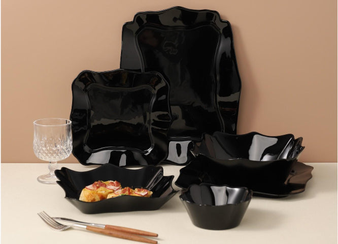 Buy Online Danny Home Abstract Ceramic Black Dinner Set of 26 Pcs ...