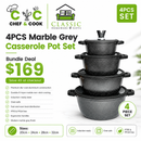 Chef & Cook Marble Grey Casserole Pot Set of 4 – 20cm, 24cm, 28cm & 32cm