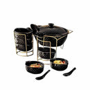Black Ceramic Soup Tureen Casserole Dish Bowl Set of 16 Pcs with Stand