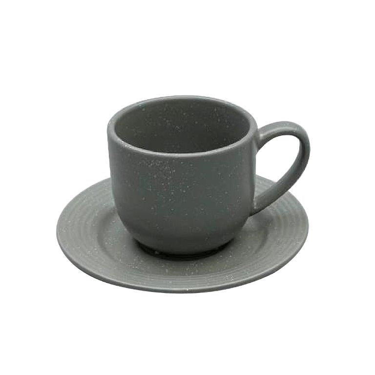 Grey Ceramic Coffee Cup & Saucer Set 120 ml