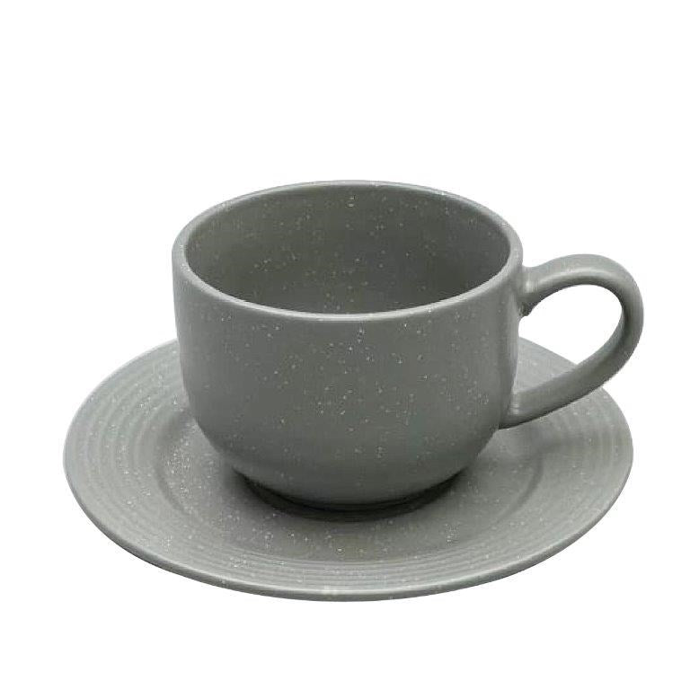 Grey Ceramic Tea Cup & Saucer Set 220 ml