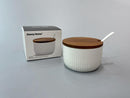 Ceramic Sugar Pot Bamboo Lid 10*10*6.5 cm