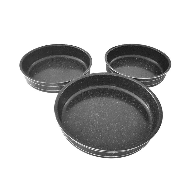 Round Oven Baking Tray Grey Marble Coating Non Stick Set 3Pcs, 28cm, 30cm, 34cm