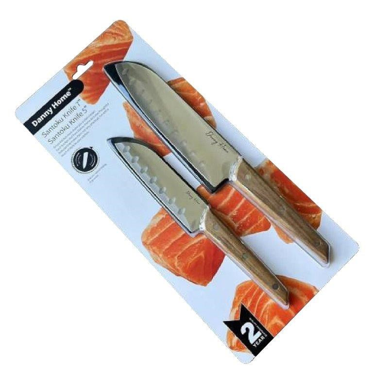 Stainless Steel Santoku Knife Set Wooden Handle 30.5/24 cm