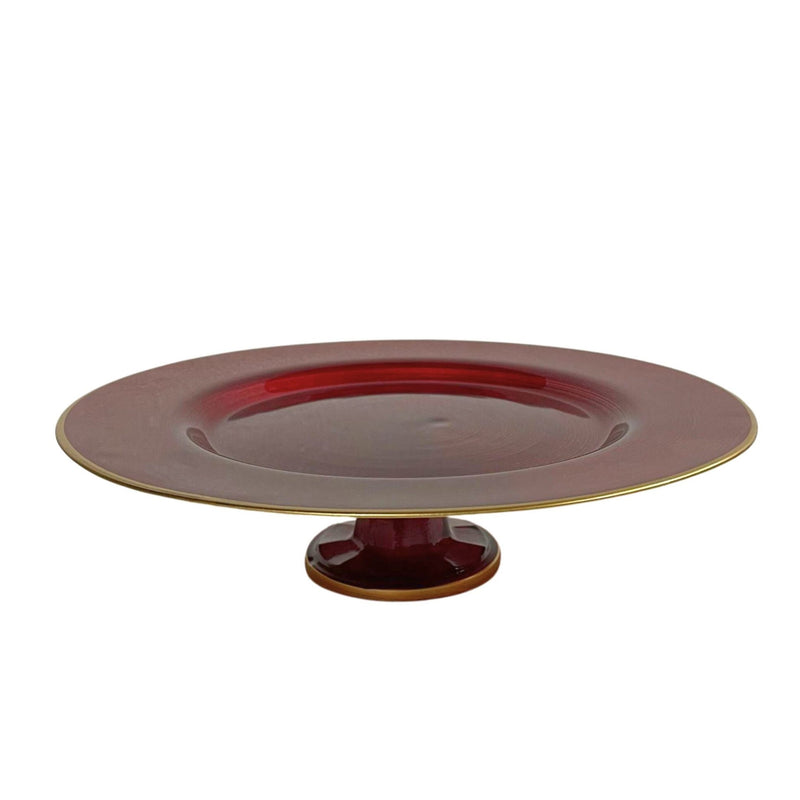 Glasscom Dinneware Red Gold Rim Footed Cake Stand 33 cm