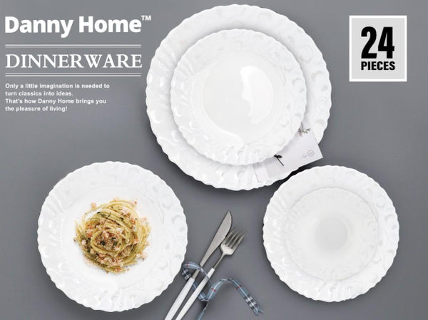 Buy Online Danny Home Vanilla Ceramic White Dinner Set of 24 Pcs ...