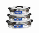 Maxima Hot Pot Royale Set - Stainless Steel Oval Food Warmer with Plastic Handles - 3 Pcs (3500ml, 5000ml, 7500ml)
