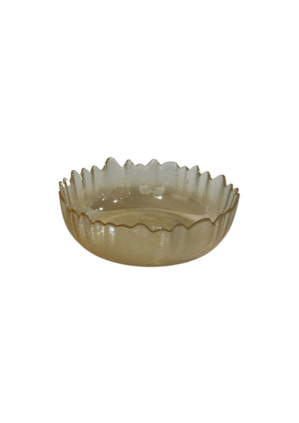 Glasscom Dinnerware Champagne Round Cake Serving Plate Gold Rim Set of 3 Pcs big -20 cm ; small -15 cm