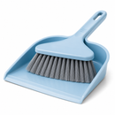 Light blue dustpan and brush set on a white background