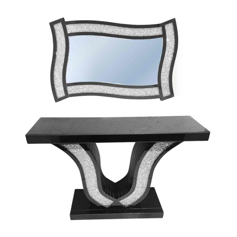 Home Decor Luxury Hallway Mirror & Console Crystal Crushed Diamond Black Mirror Finish