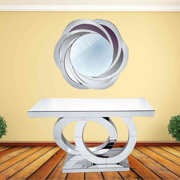 Home Decor Luxury Hallway Mirror & Console Crystal Abstract 3D Model Shaped Silver Mirror Finish