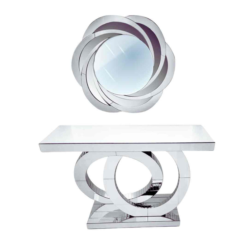 Home Decor Luxury Hallway Mirror & Console Crystal Abstract 3D Model Shaped Silver Mirror Finish