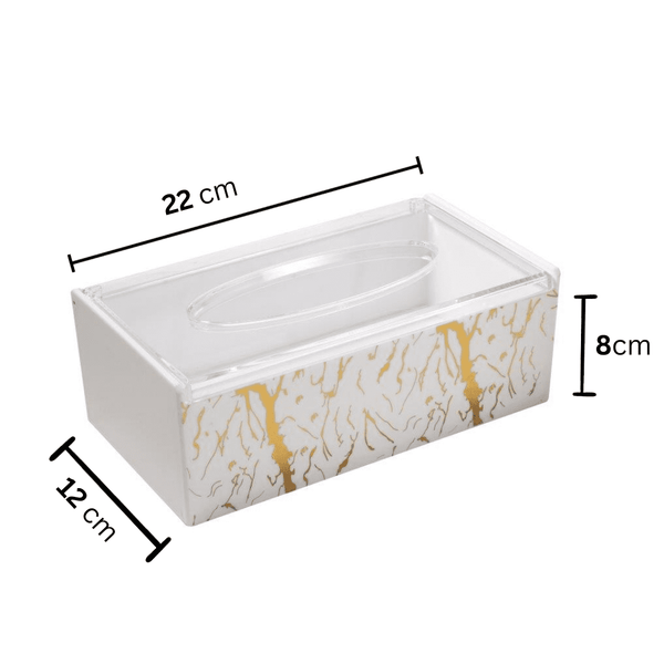 Premium White Gold Thunder Design Acrylic Rectangular Tissue Box Napkin Holder - Elevate Your Table Setting with Elegance and Convenience