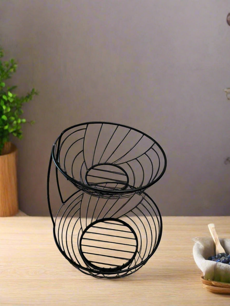 Contemporary Style Iron Fruit Vegetable Basket 2 Tier 27*27*35 cm