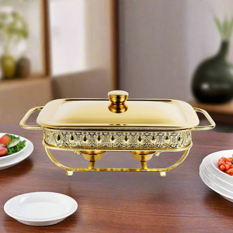 Gold Plated Stainless Steel Food Warmer Chafing Dish 1.5 Litre 18*29 cm