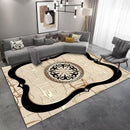 Luxury Leather Pattern Medallion Reed Machine Woven Indoor Area Rug Carpet Beige with Vintage Abstract Art 160*230 cm