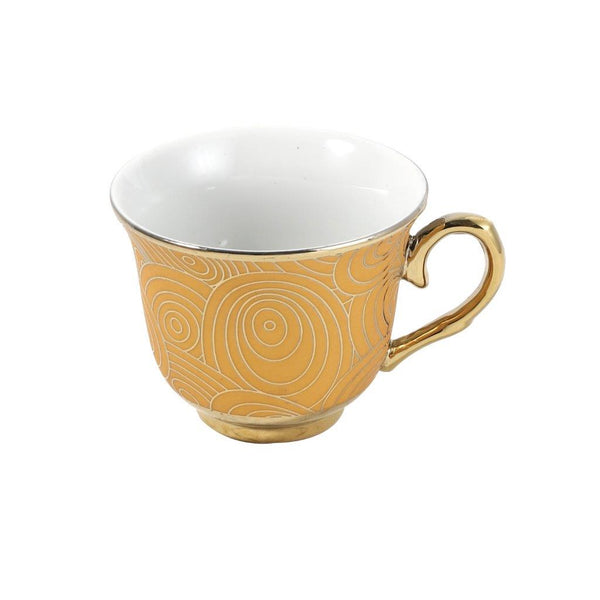 Ceramic Tea Cup and Saucer Set of 6 Pcs Gold Abstract Design Cup 7.5*9 cm Saucer 14 cm